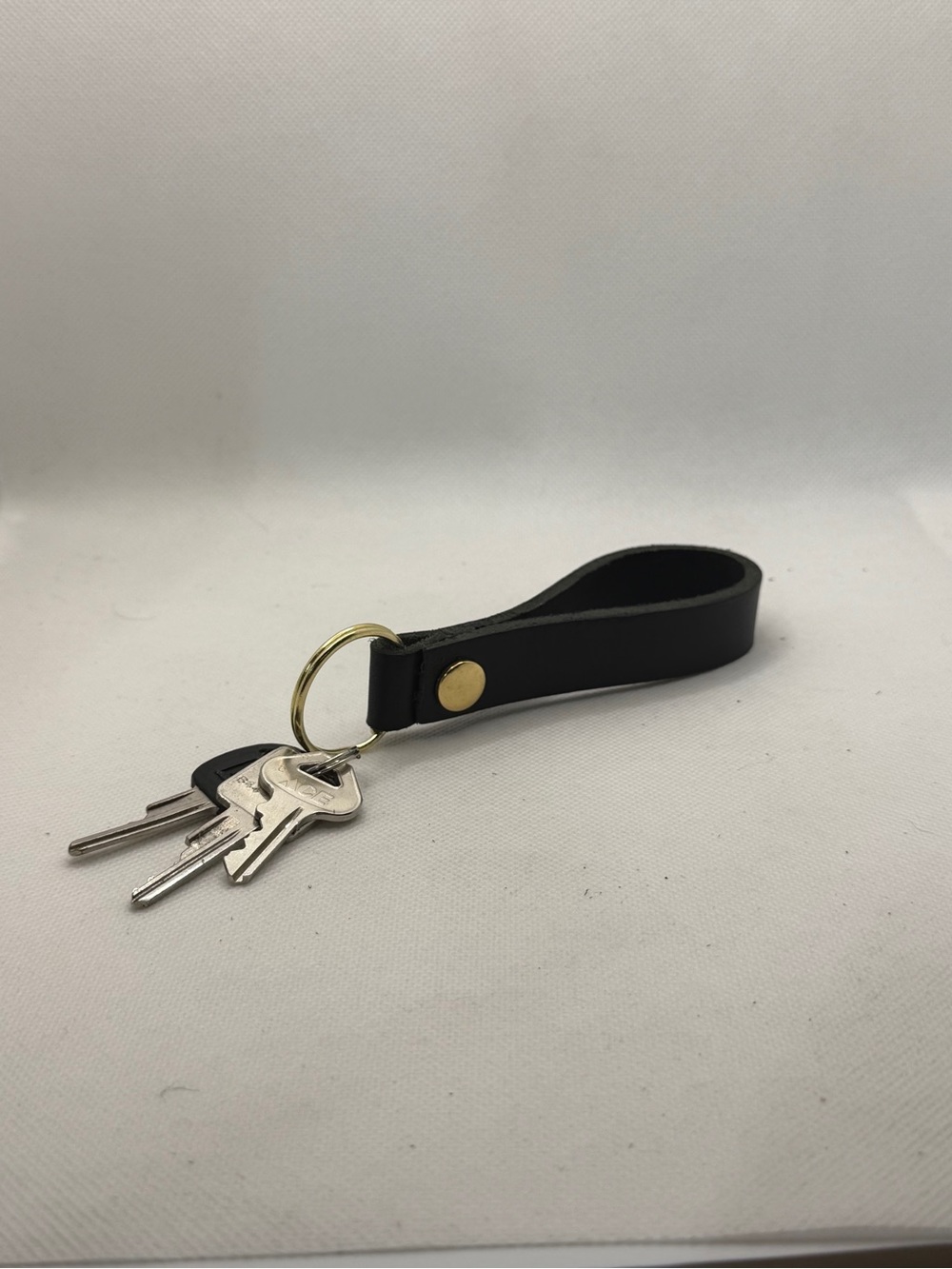 Handmade Black Leather Loop Keychain with Gold Hardware